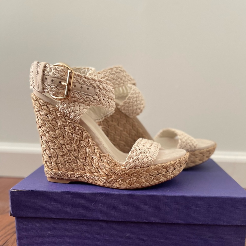 Stuart Weitzman - Alex - Ivory Crochet - Wedge Sandals - 5.5